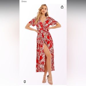 M.Nollby Women's Bohemian Floral Print V Neck Dress Wrap Long Beach Maxi Dress